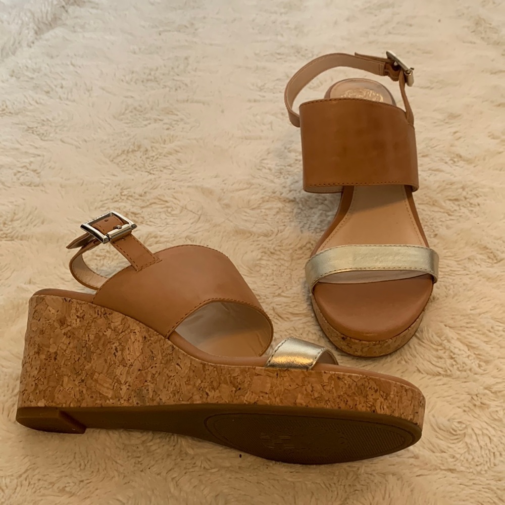 Vince Camuto Camel Cork Wedge Sandals